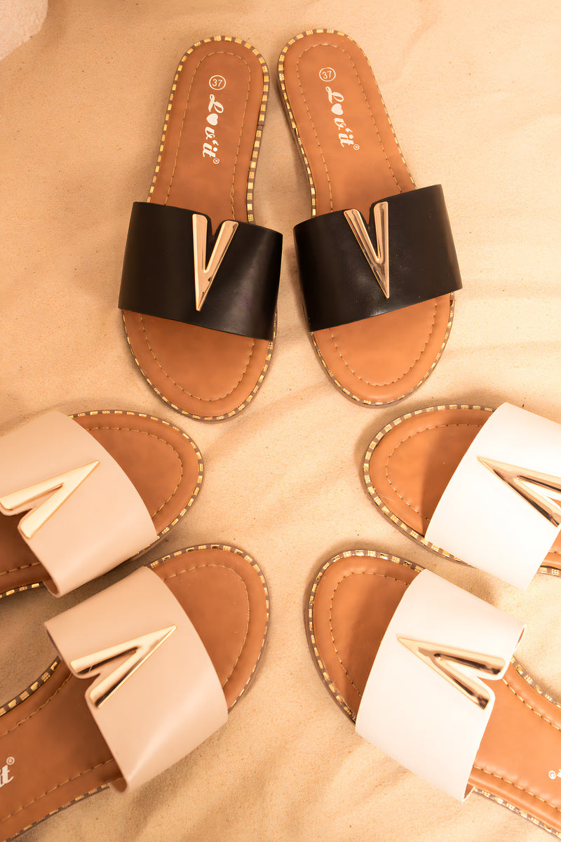 V-Detail Slip-On Flat Sandals