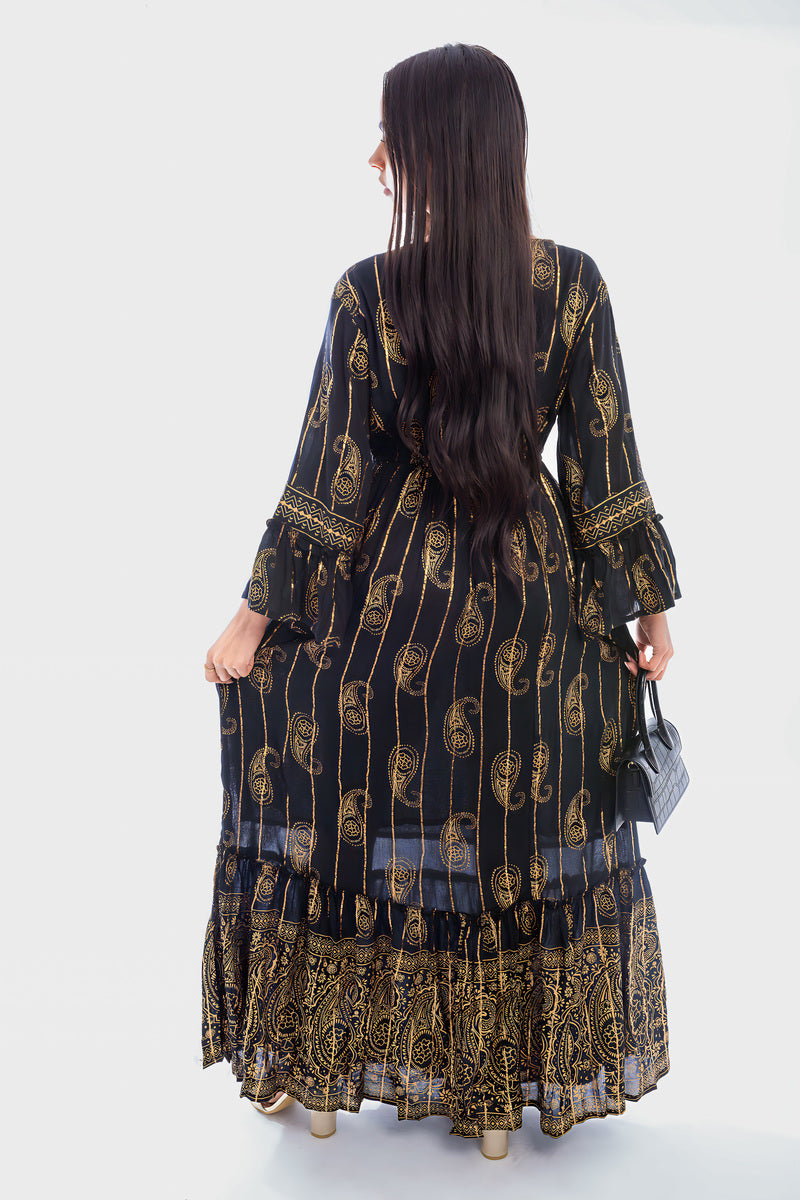 V-neck Printed Boho Maxi Dress