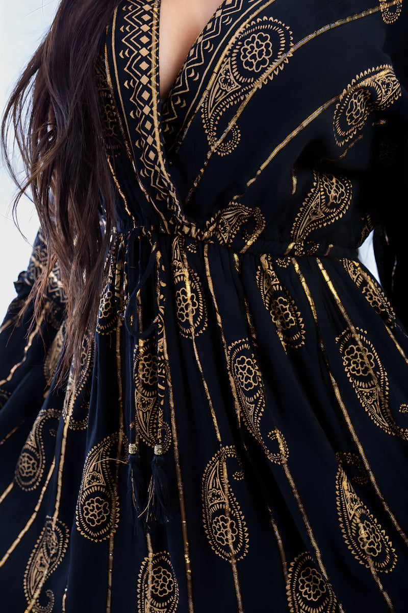 V-neck Printed Boho Maxi Dress