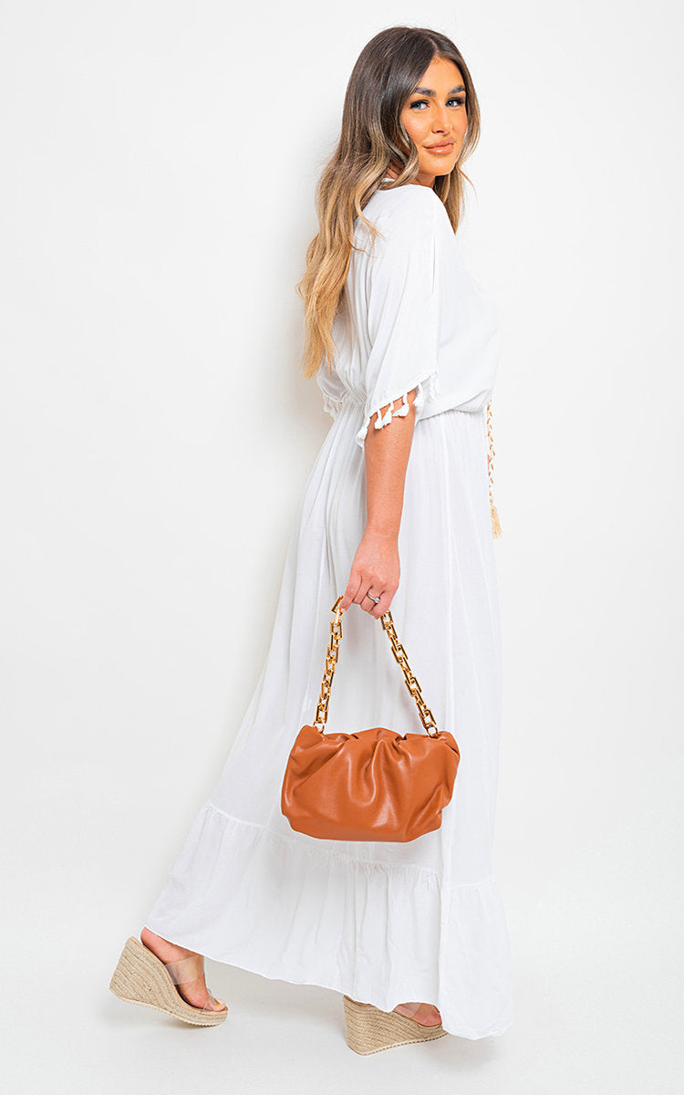 V-Neck Rope Tassel Detail Maxi Dress by Moda