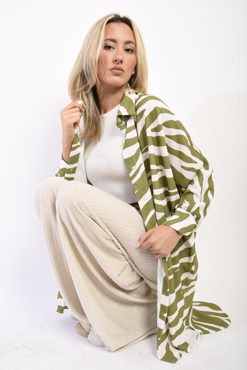 Long Sleeve Zebra Print Oversized Button Down Shirt Dress by Moda