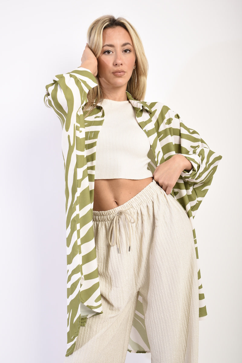 Long Sleeve Zebra Print Oversized Button Down Shirt Dress by Moda