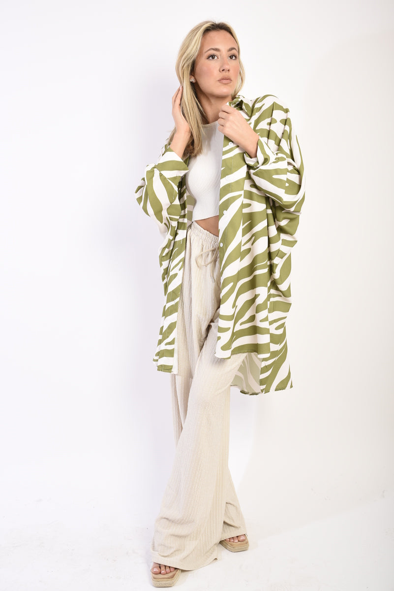Long Sleeve Zebra Print Oversized Button Down Shirt Dress by Moda