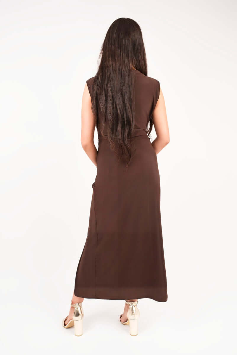 Sleeveless Drape Ring Detail Split Midi Dress by Moda