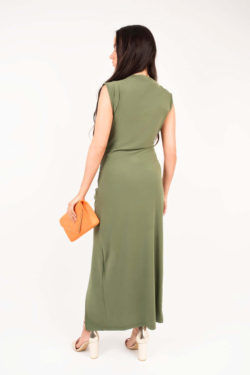 Sleeveless Drape Ring Detail Split Midi Dress by Moda