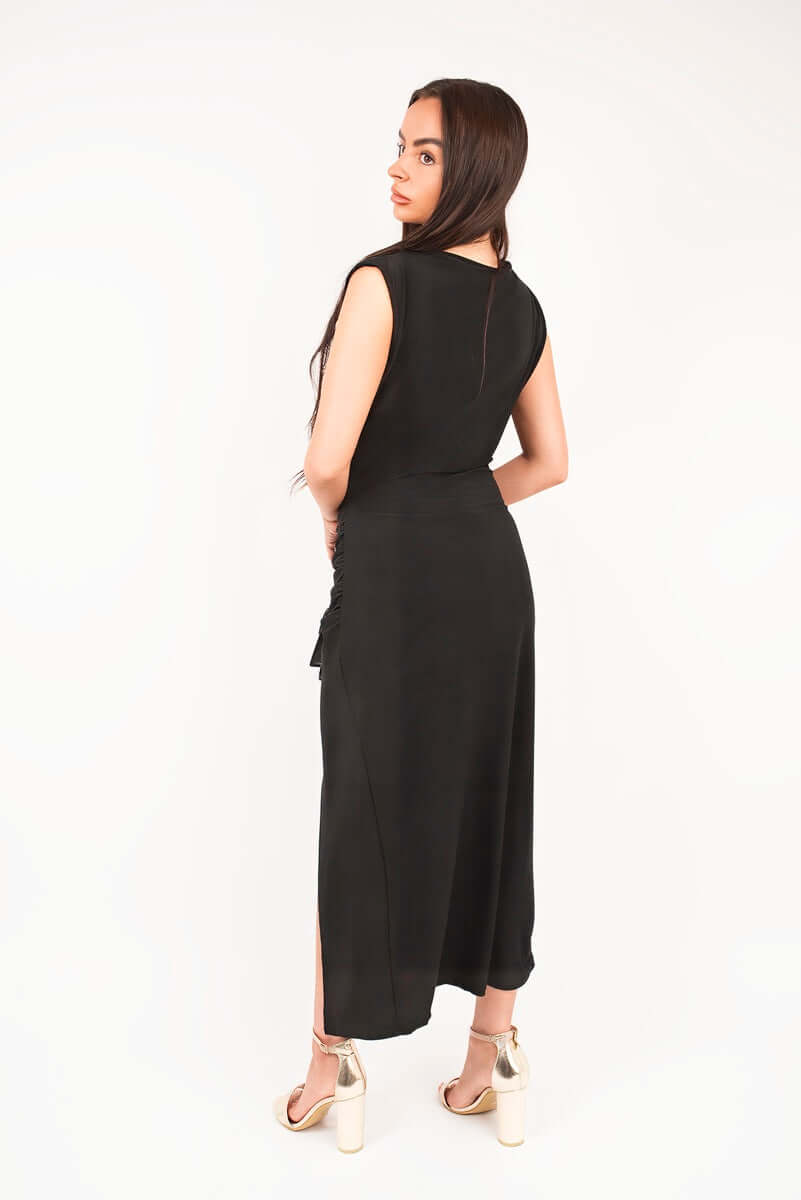 Sleeveless Drape Ring Detail Split Midi Dress by Moda