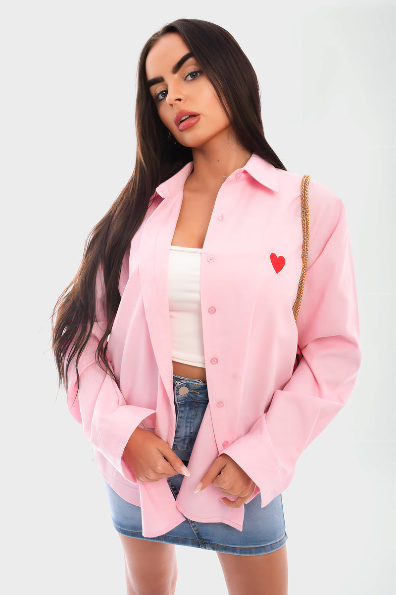 Heart Detail Button Down Long Sleeve Top