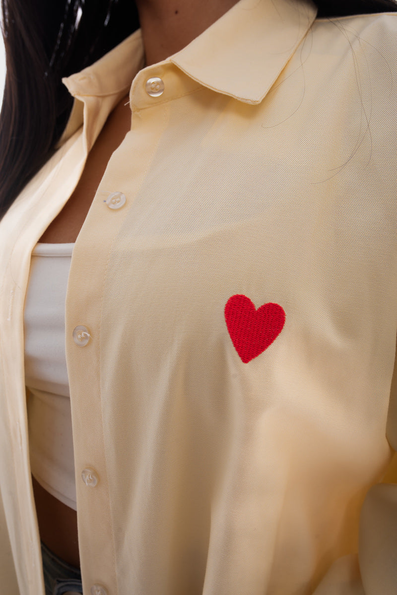Heart Detail Button Down Long Sleeve Top