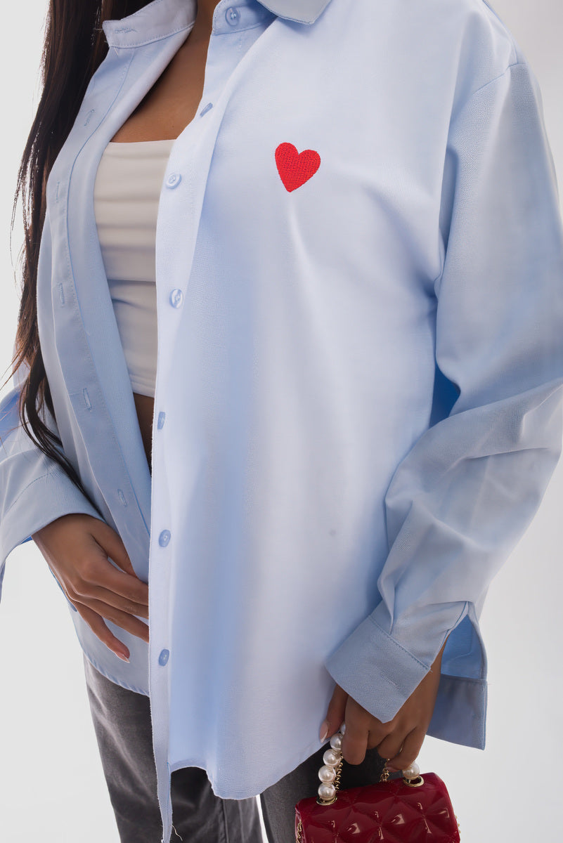Heart Detail Button Down Long Sleeve Top