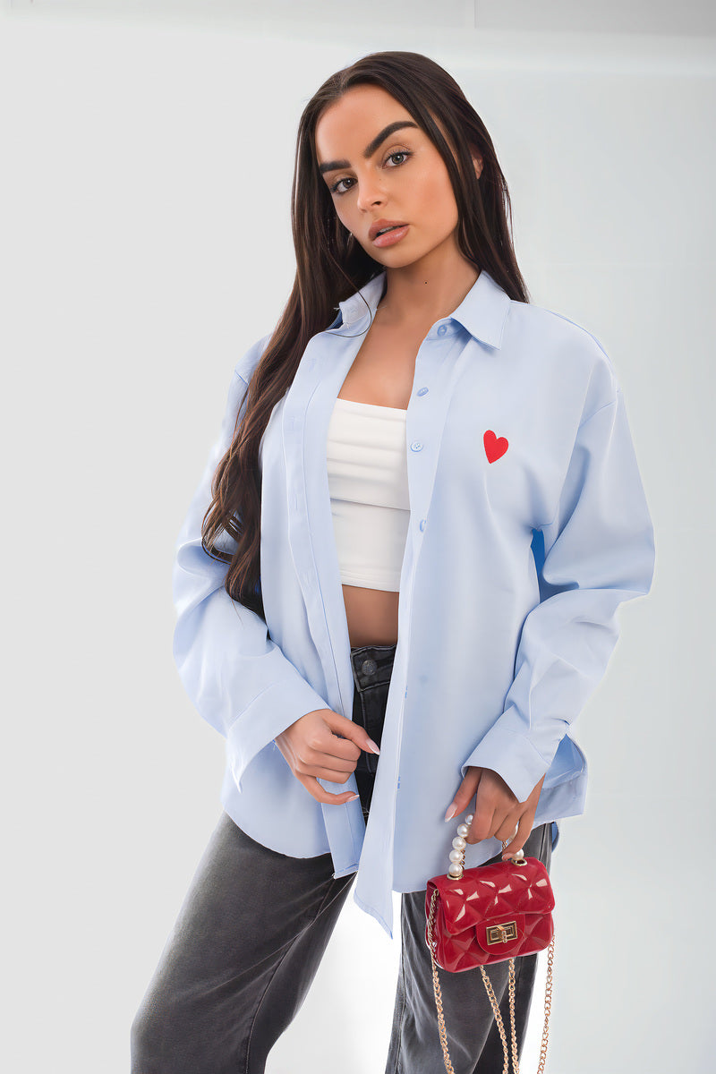 Heart Detail Button Down Long Sleeve Top