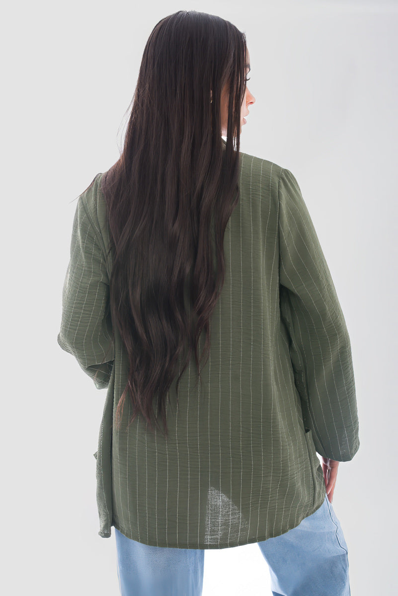 Oversized Striped Long Sleeve Cardigan with Pockets