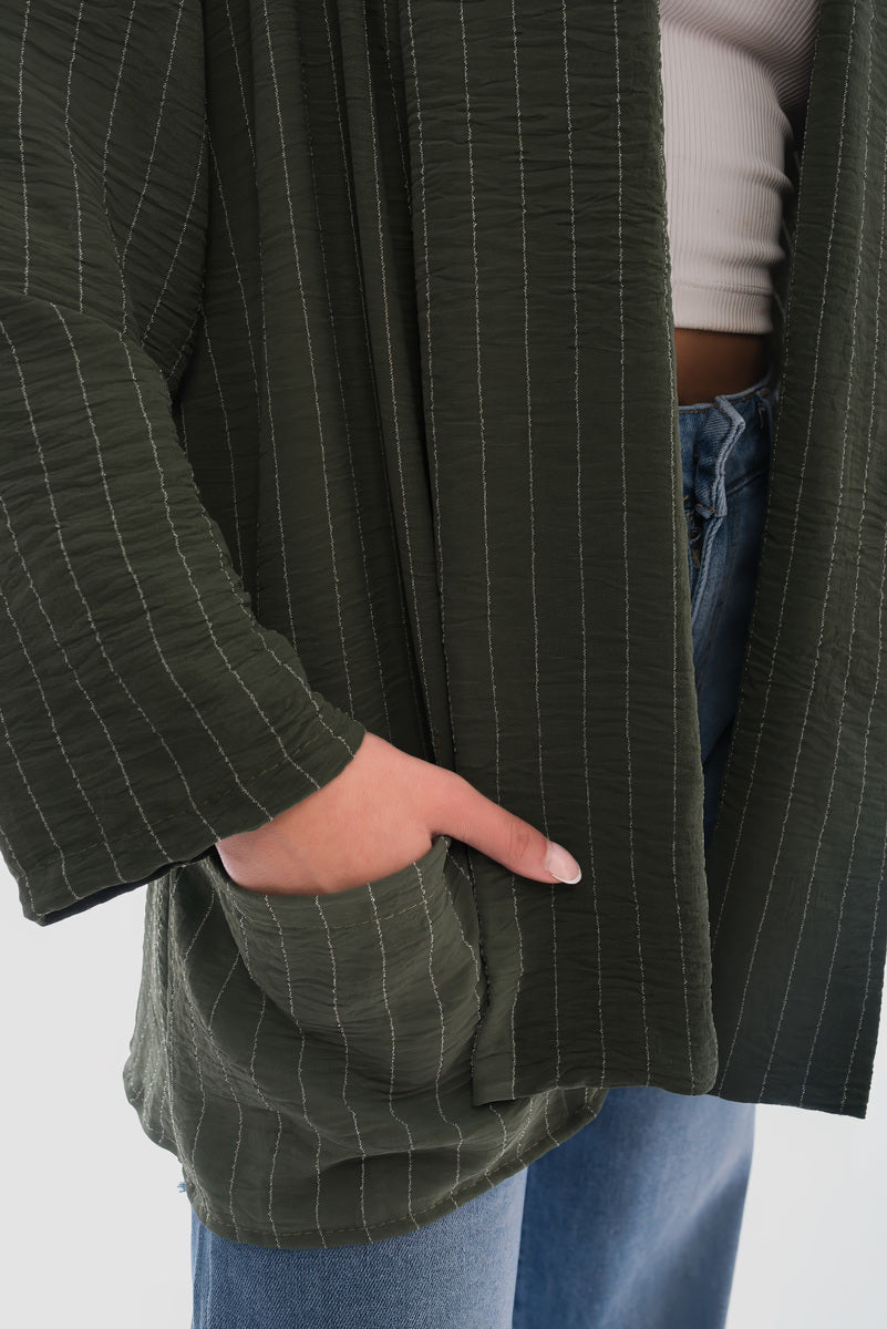 Oversized Striped Long Sleeve Cardigan with Pockets