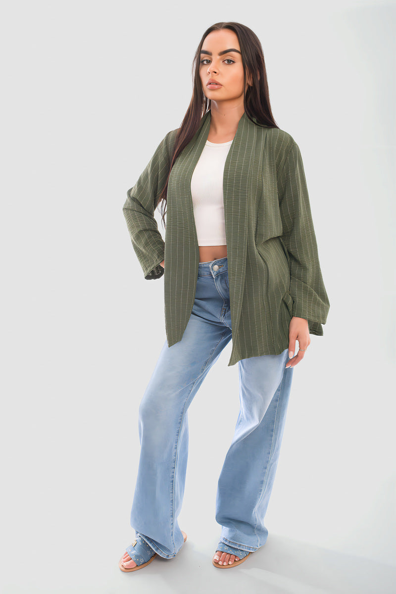 Oversized Striped Long Sleeve Cardigan with Pockets