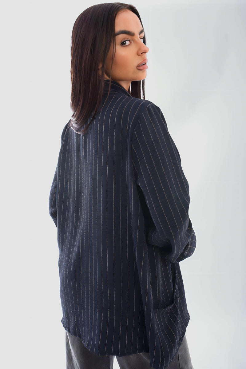 Oversized Striped Long Sleeve Cardigan with Pockets