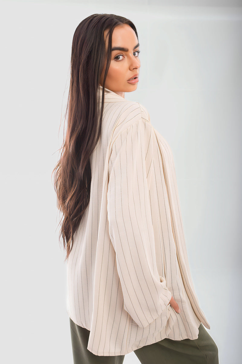 Oversized Striped Long Sleeve Cardigan with Pockets