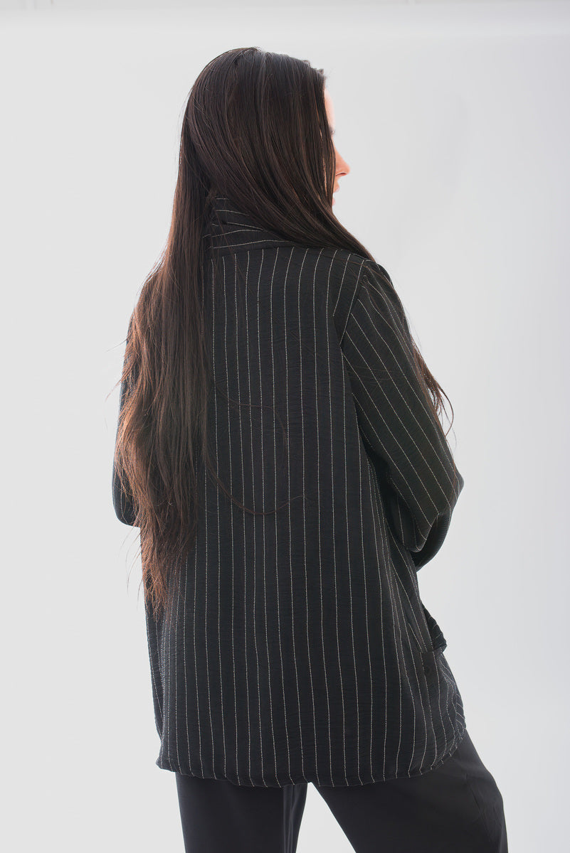 Oversized Striped Long Sleeve Cardigan with Pockets