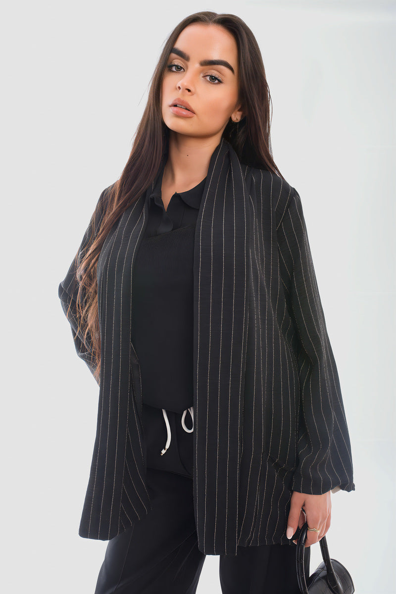 Oversized Striped Long Sleeve Cardigan with Pockets