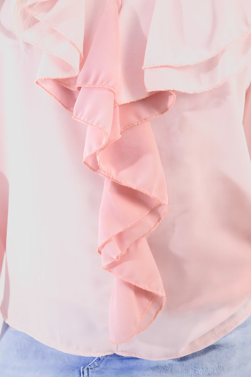 Ruffle Trim Front Long Sleeve Top