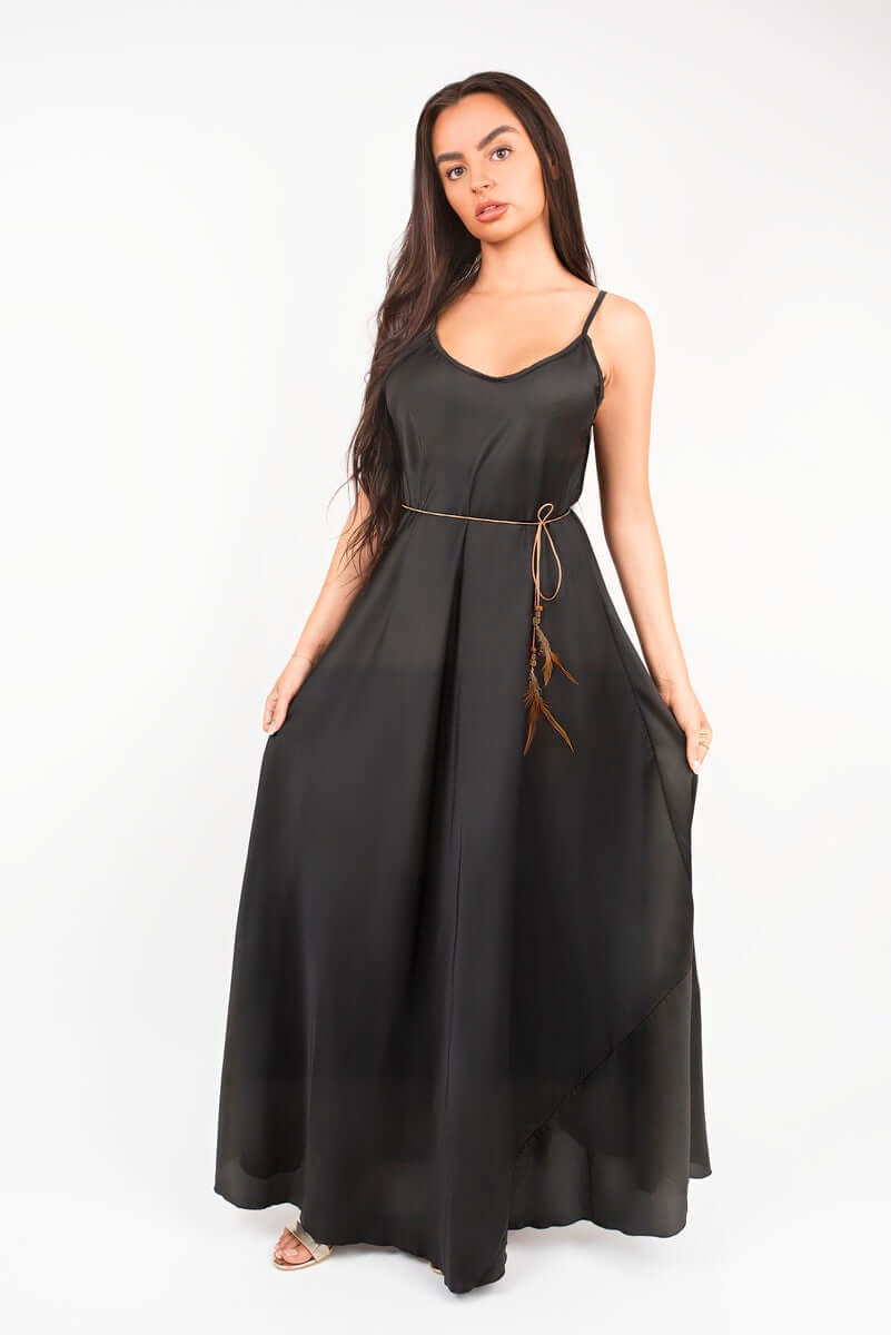Strappy Maxi Dress with Feather Tie Waist by Moda
