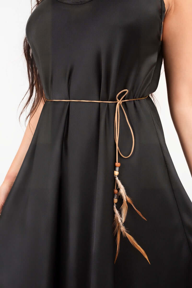 Strappy Maxi Dress with Feather Tie Waist by Moda