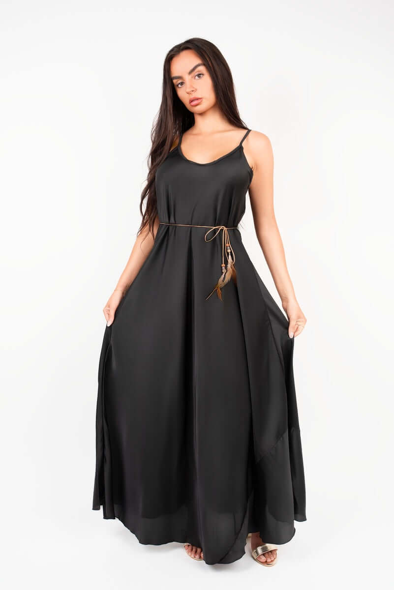 Strappy Maxi Dress with Feather Tie Waist by Moda