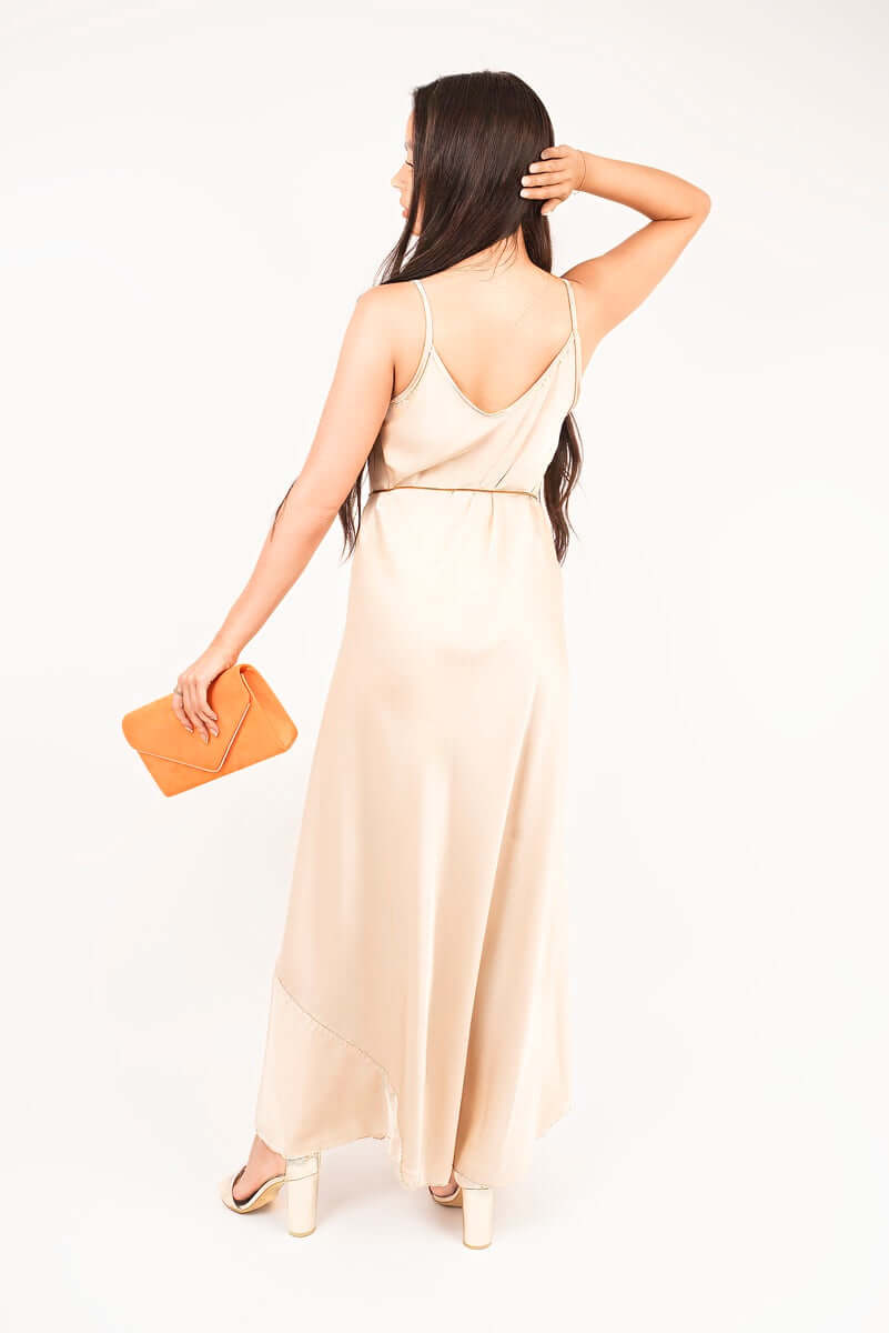 Strappy Maxi Dress with Feather Tie Waist by Moda