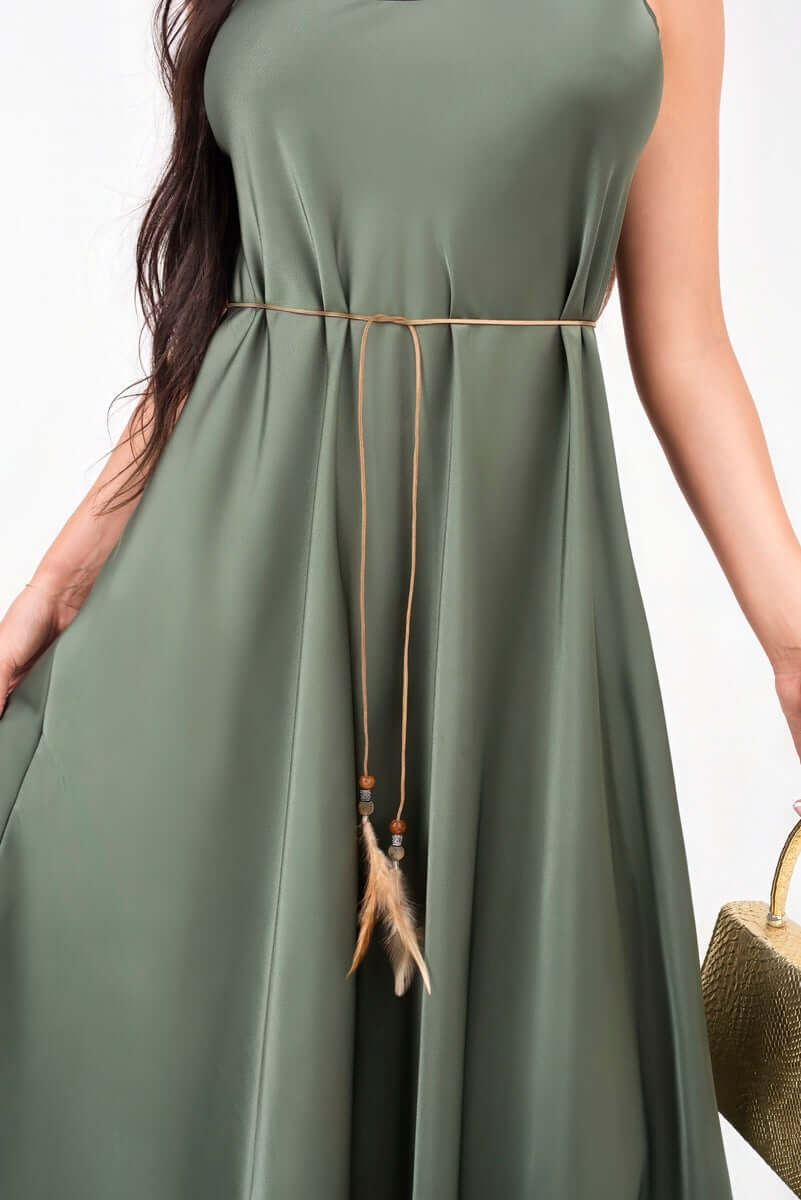 Strappy Maxi Dress with Feather Tie Waist by Moda