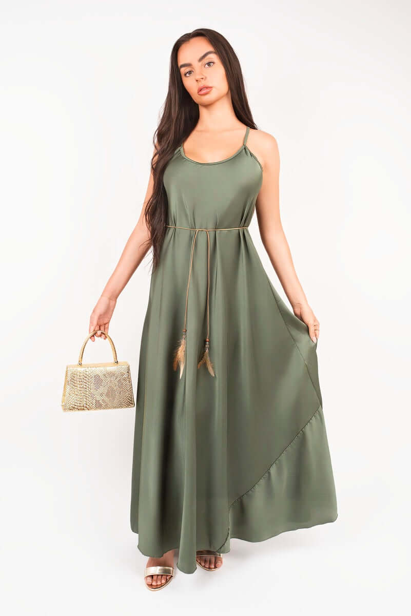 Strappy Maxi Dress with Feather Tie Waist by Moda