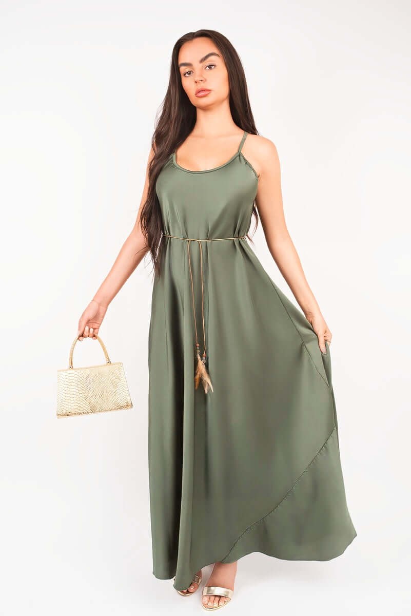 Strappy Maxi Dress with Feather Tie Waist by Moda