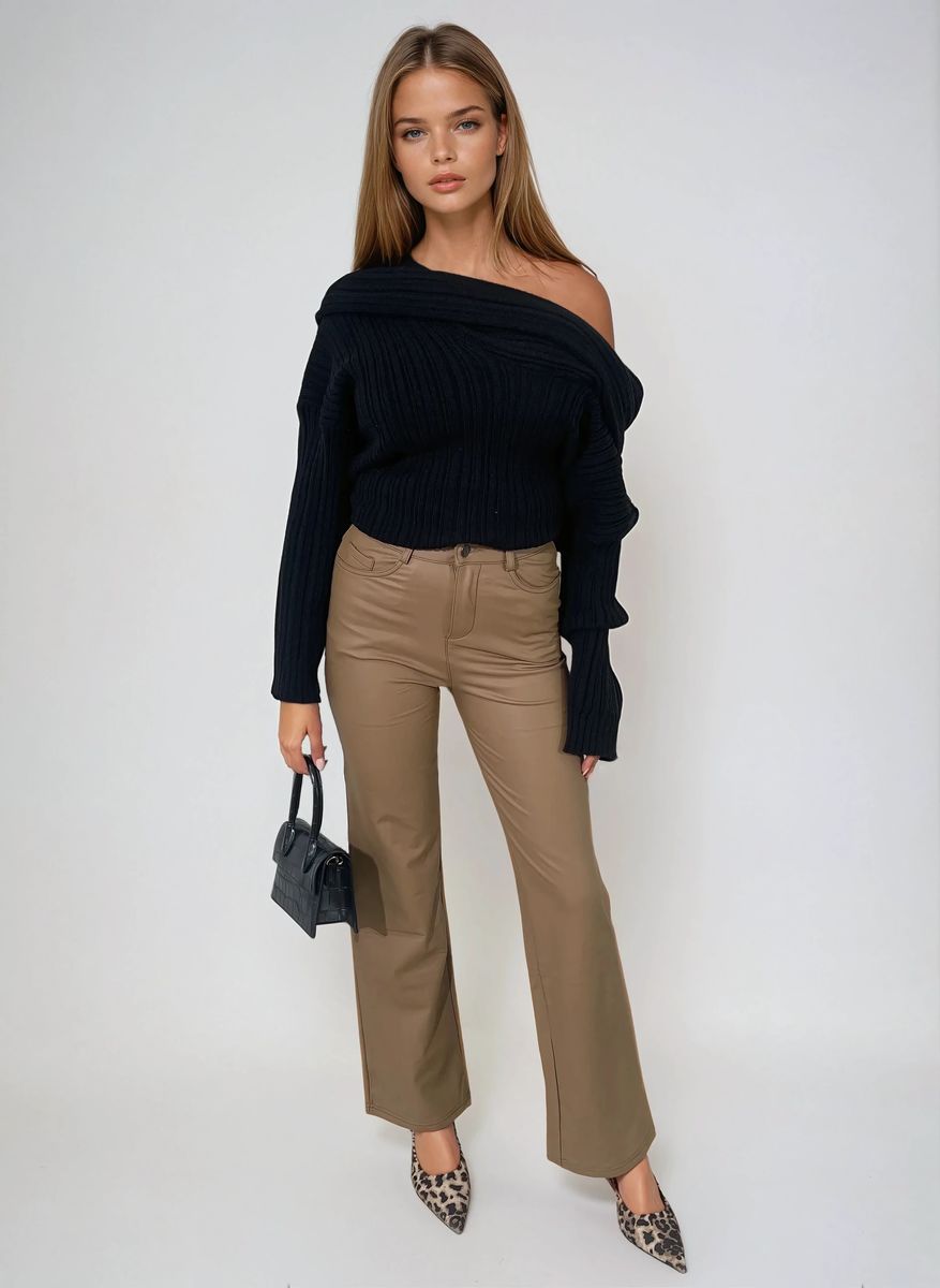 High Waisted Faux Leather Trouser
