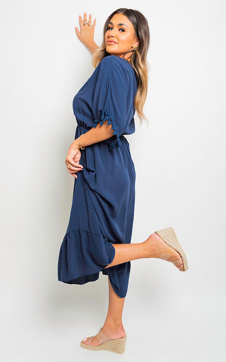 V-Neck Rope Tassel Detail Maxi Dress by Moda