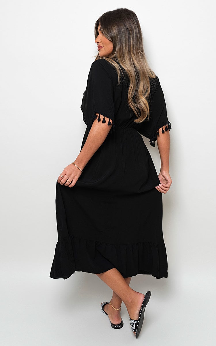 V-Neck Rope Tassel Detail Maxi Dress by Moda