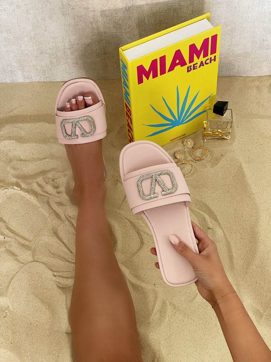 Rhinestone Detail Strap Slip On Flat Sandals