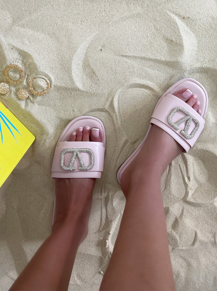 Rhinestone Detail Strap Slip On Flat Sandals