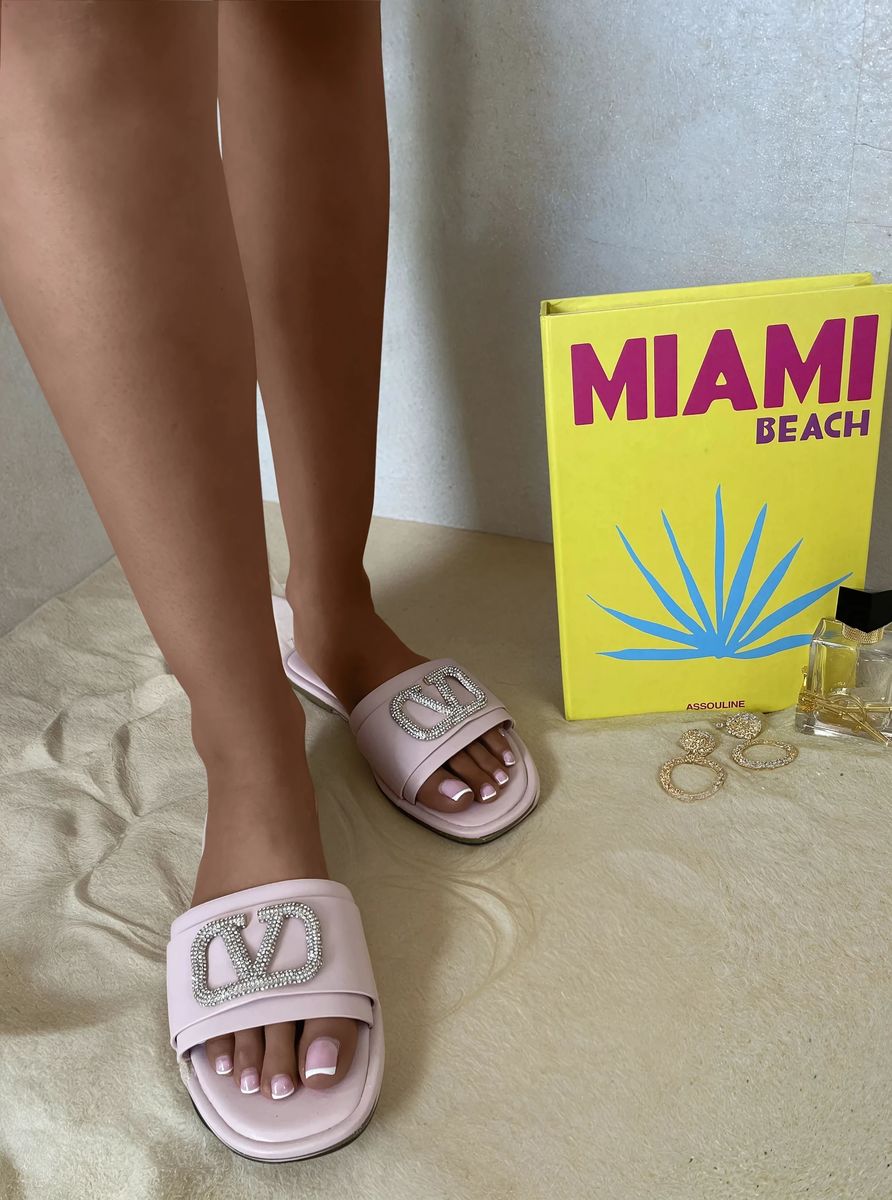 Rhinestone Detail Strap Slip On Flat Sandals