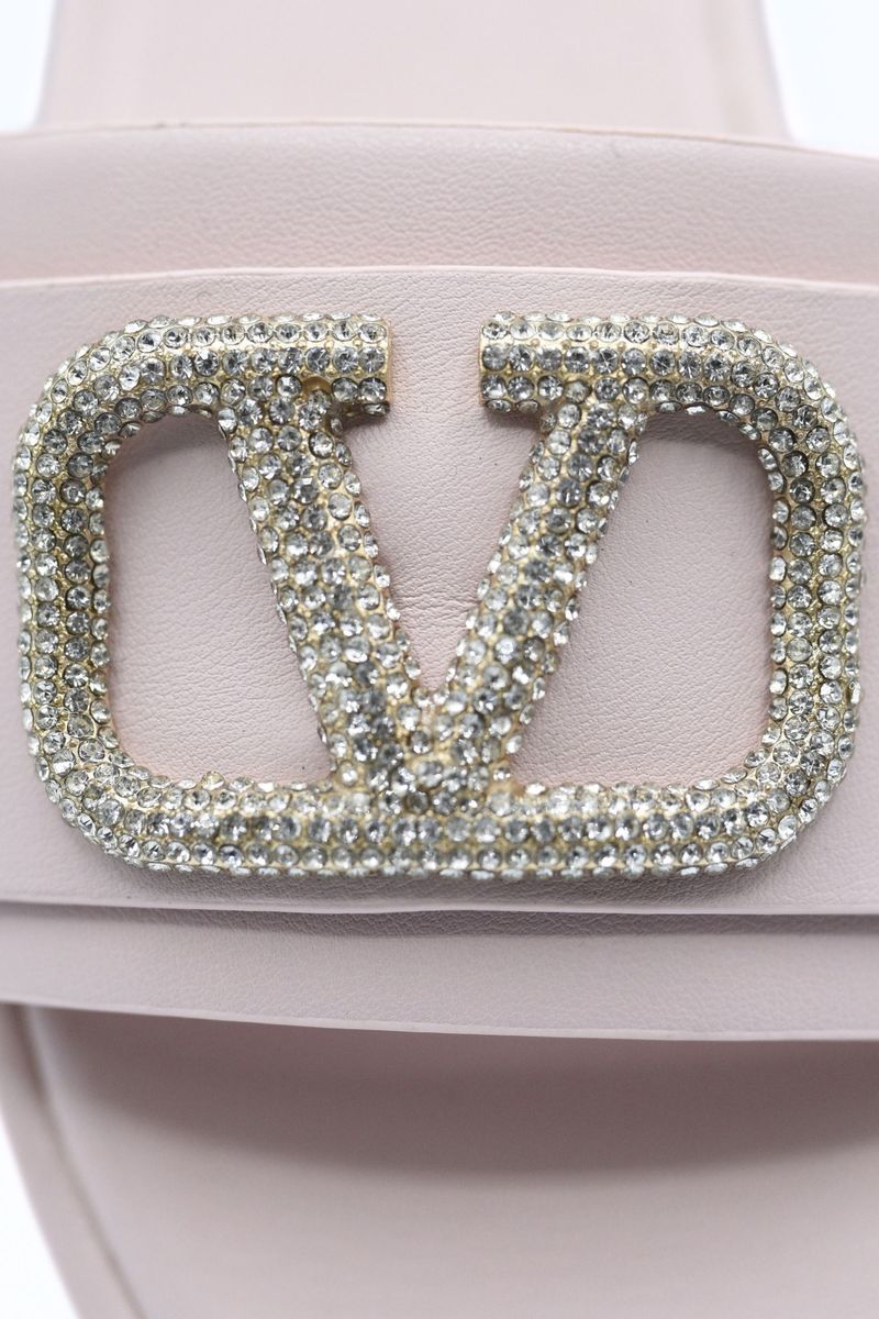 Rhinestone Detail Strap Slip On Flat Sandals