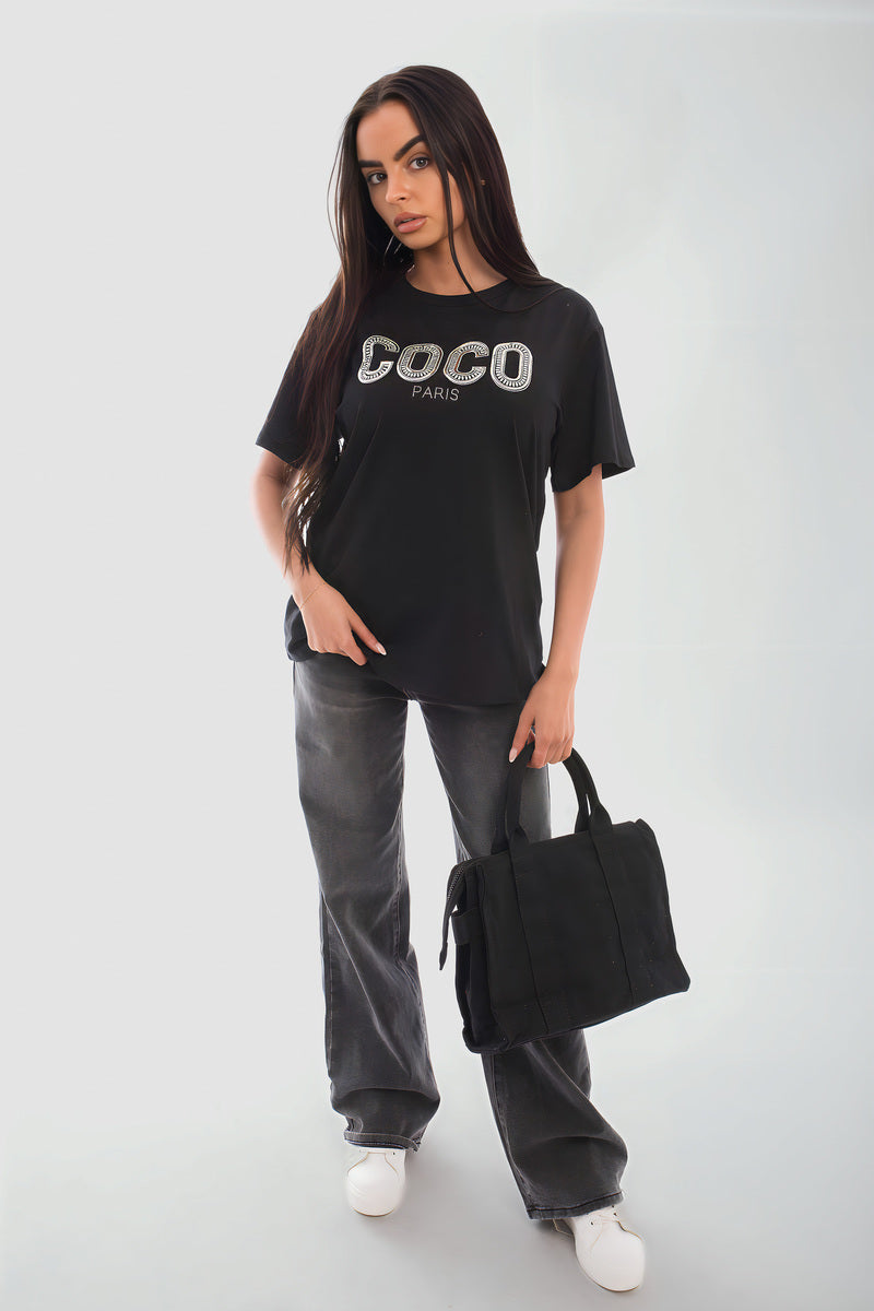 Coco Paris Slogan Short Sleeve Top