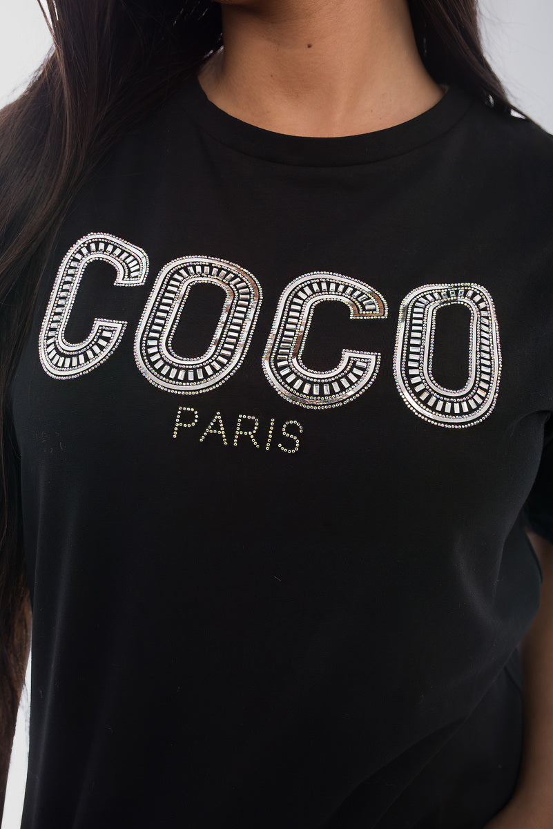 Coco Paris Slogan Short Sleeve Top