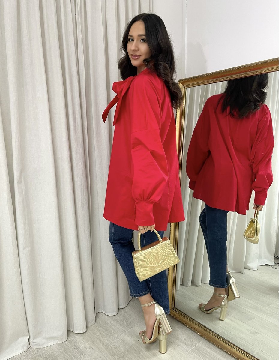 Oversized Tie-Neck Top