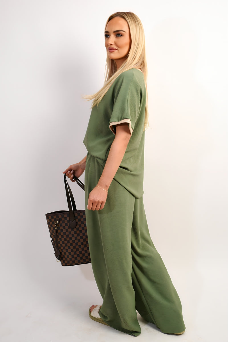 Drawstring Shiny Waist Wide Leg Trouser