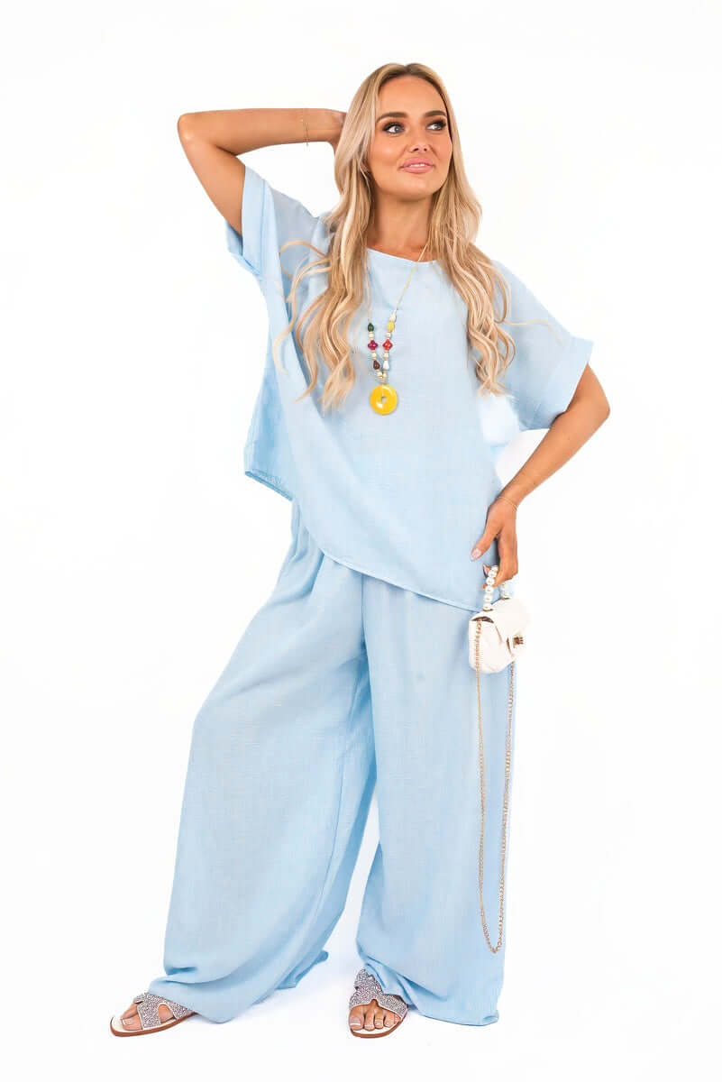 Loose Fit Short Sleeve Top and Wide Trousers Co-ord Set by Moda