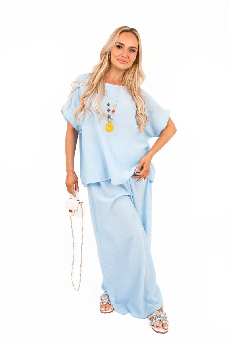 Loose Fit Short Sleeve Top and Wide Trousers Co-ord Set by Moda