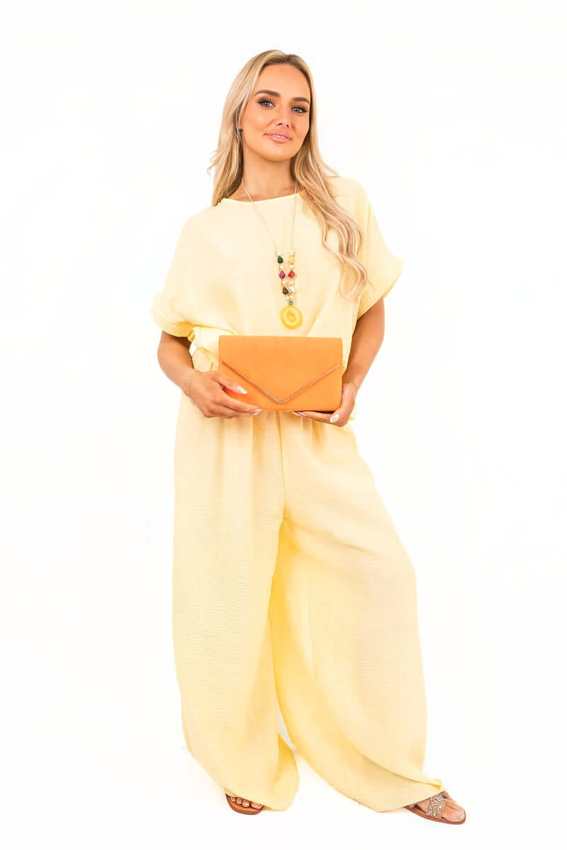 Loose Fit Short Sleeve Top and Wide Trousers Co-ord Set by Moda