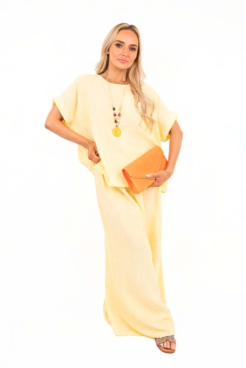 Loose Fit Short Sleeve Top and Wide Trousers Co-ord Set by Moda