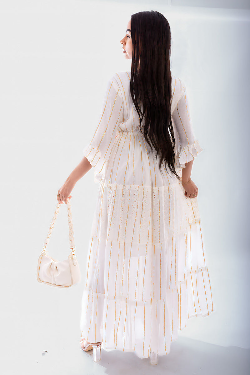 Embellished Boho Flounce Sleeve Maxi Dress