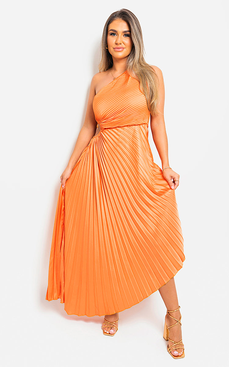 One Shoulder Cut Out Pleated Party Dress by Moda