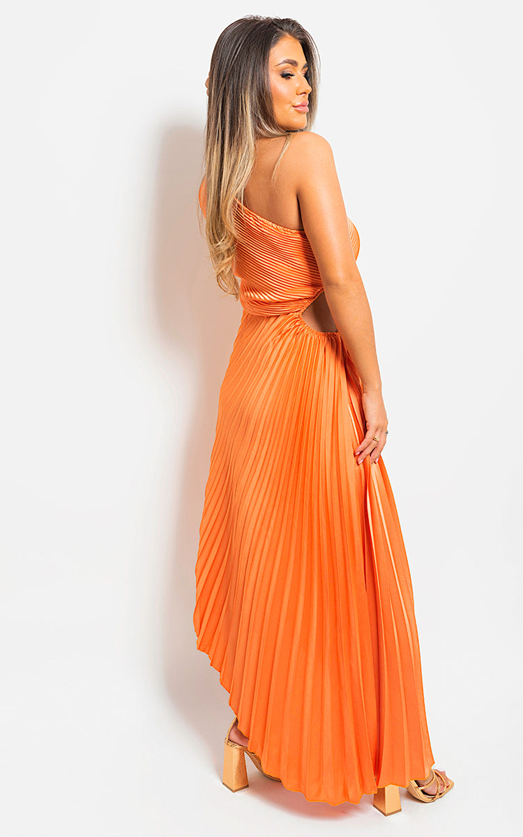One Shoulder Cut Out Pleated Party Dress by Moda