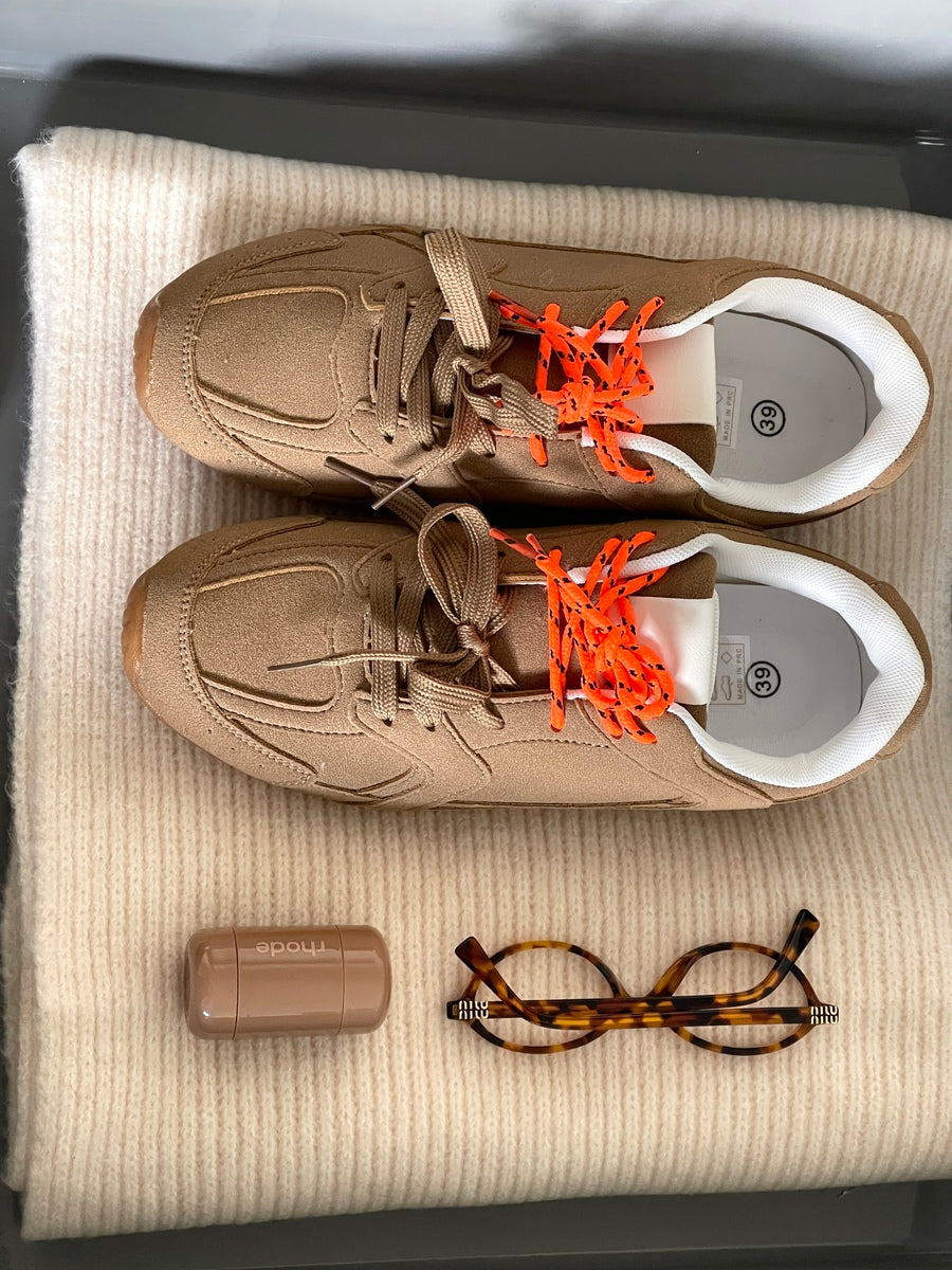 Double Contrast Lace Up Flat Trainers