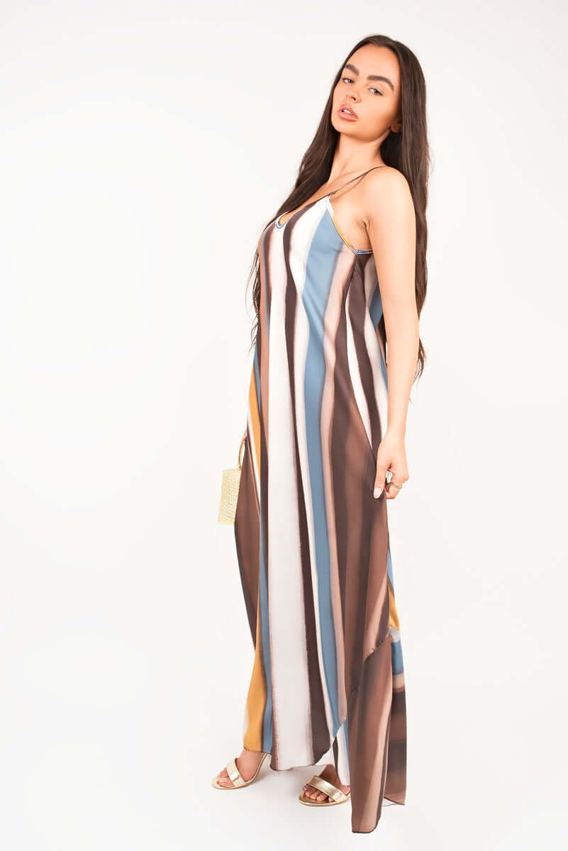 Strappy Printed Maxi Dress by Moda
