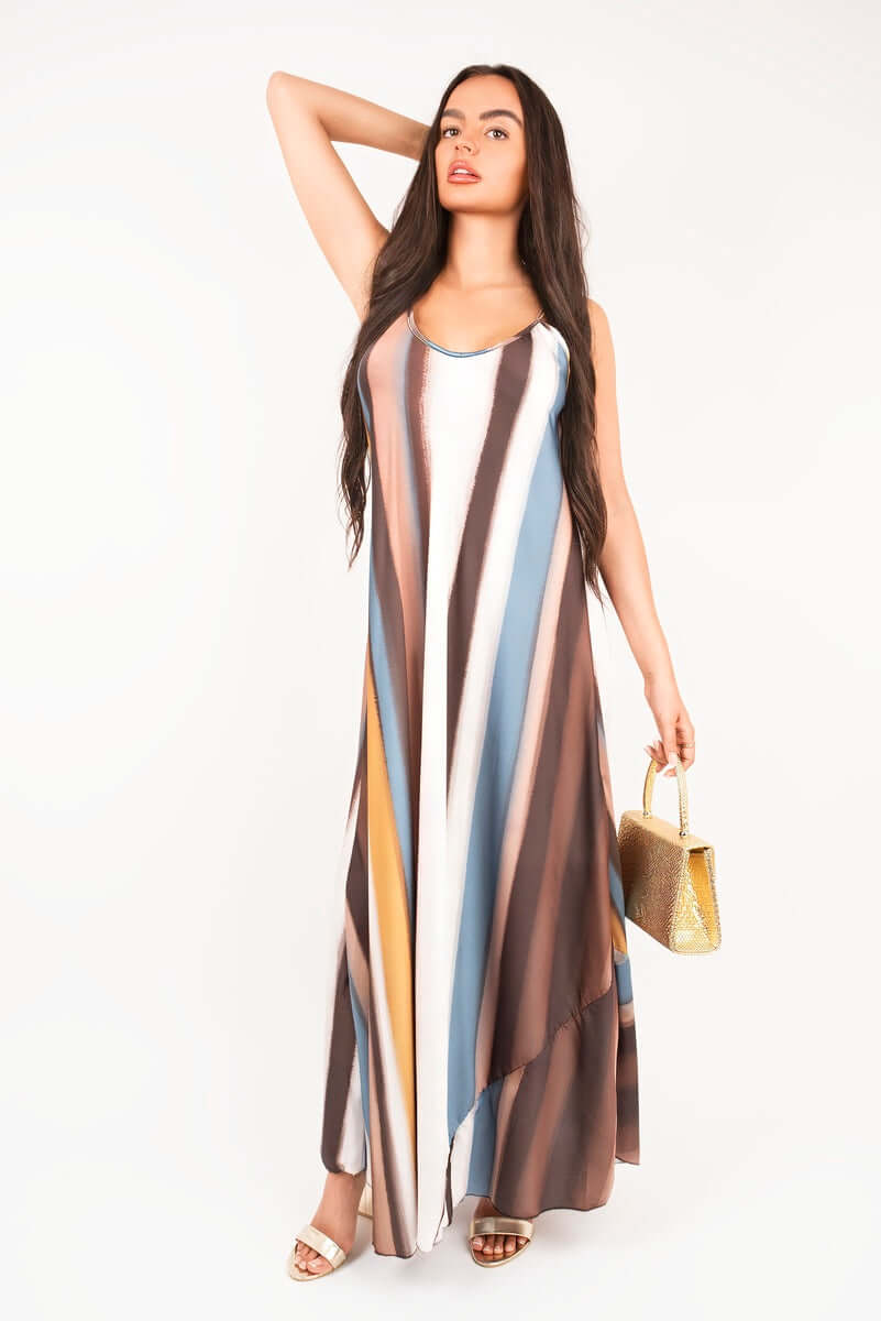 Strappy Printed Maxi Dress by Moda